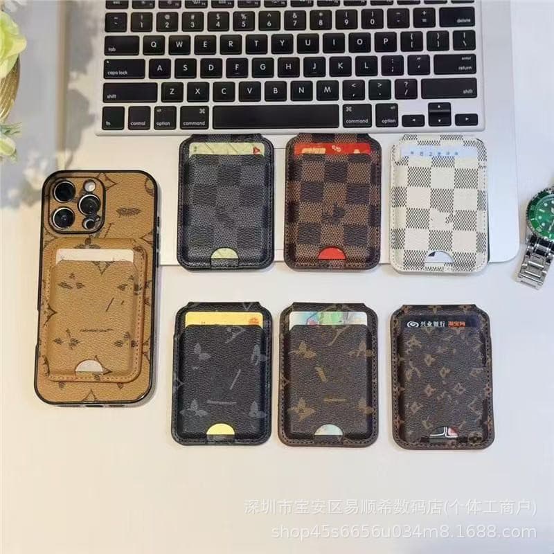 Branded Strong Magnet Card Holder Compatible with Apple Vintage Leather Back Sticker Card Case Access Card Multi-slot Card Pouch Universal