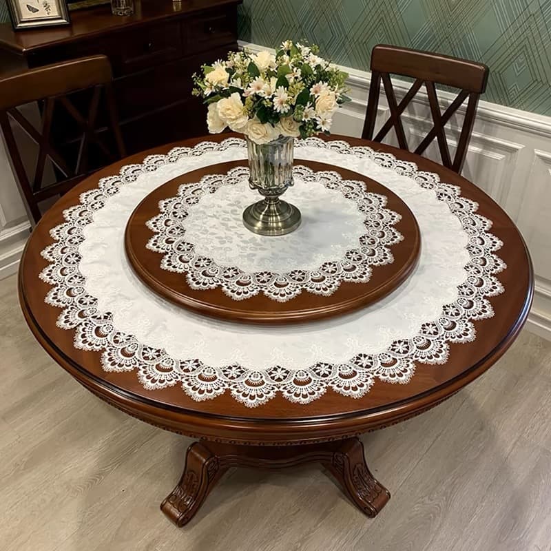 Amazon Export American Style Lace Table Mat Round Light Luxury Vintage Polyester Fabric Home Round Table Cloth