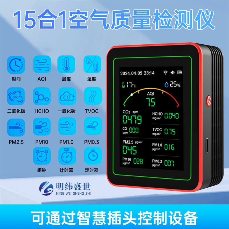Tuya WiFi 15-in-1 Carbon Dioxide Monitor PM0.3 PM1.0 PM2.5 PM10 Formaldehyde Detector