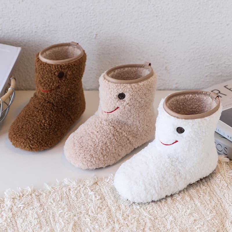 Winter Baby Cute Smiley Face Furry Shoes Children's Fleece-Lined Warm Snow Boots Girls' Ankle Boots Soft Sole Girls' Snow Boots