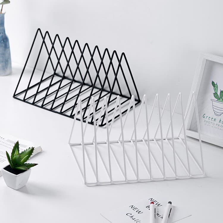 Desktop Iron Triangular Bookends, Creative Ins-Style Book Rack, Student Desk Book Stoppers and Clamps