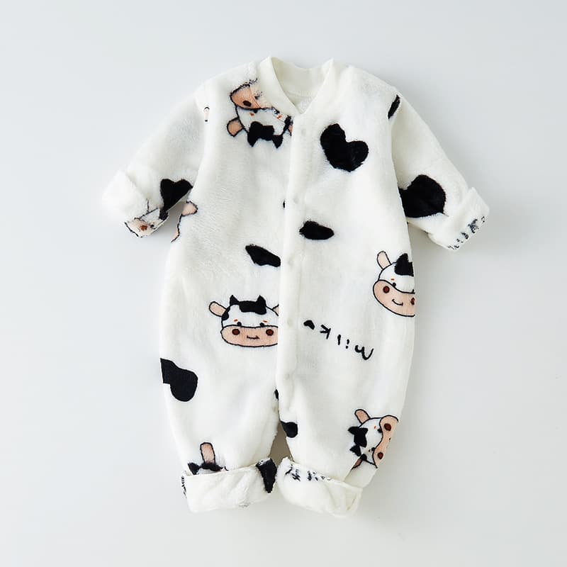 Baby Flannel Romper, Coral Fleece Jumpsuit for Boys and Girls, Thickened and Warm Newborn Pajamas for Winter