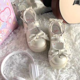 New Lolita Shoes Confession Willingness Height Increase Women's Shoes Lolita Thick Sole Butterfly College Style JK Shoes Beige Upgraded Version