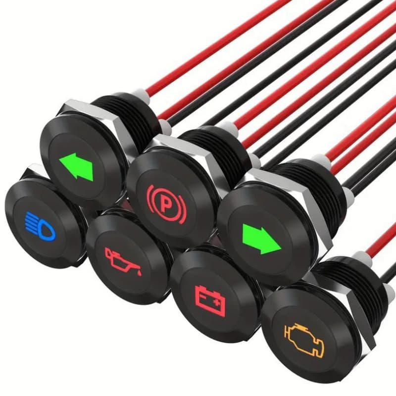 Turn Signal High Beam Fault Start-Stop Indicator Light 12mm Metal Signal Pilot Light Power with Arrow Mark Car Modification