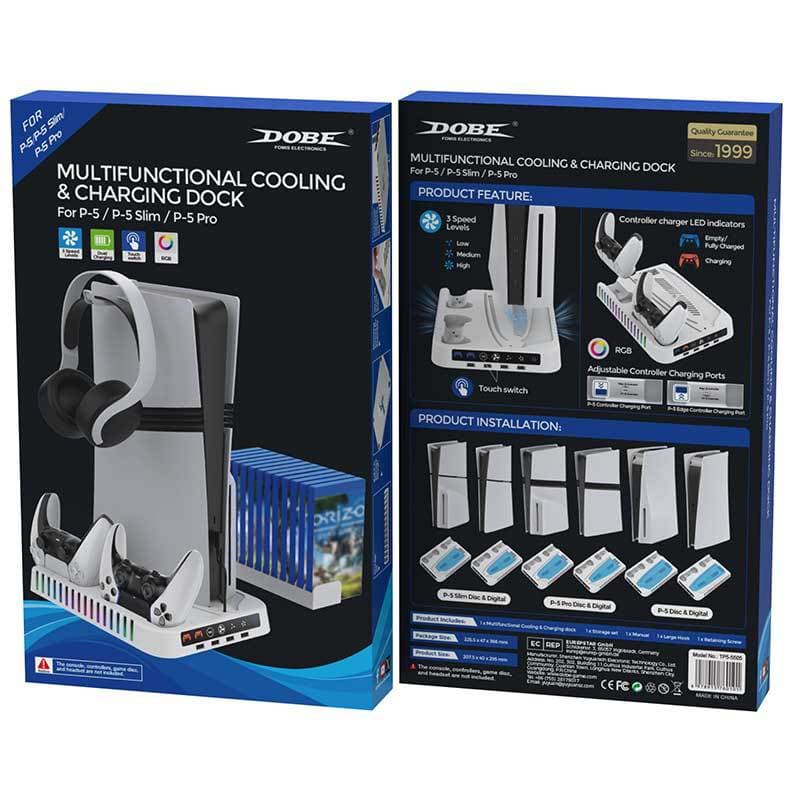 DOBE PS5 Pro/Slim/PS5 Console Cooling Stand with P5 Controller Charger, CD Storage, Headphone Holder TP5-5505