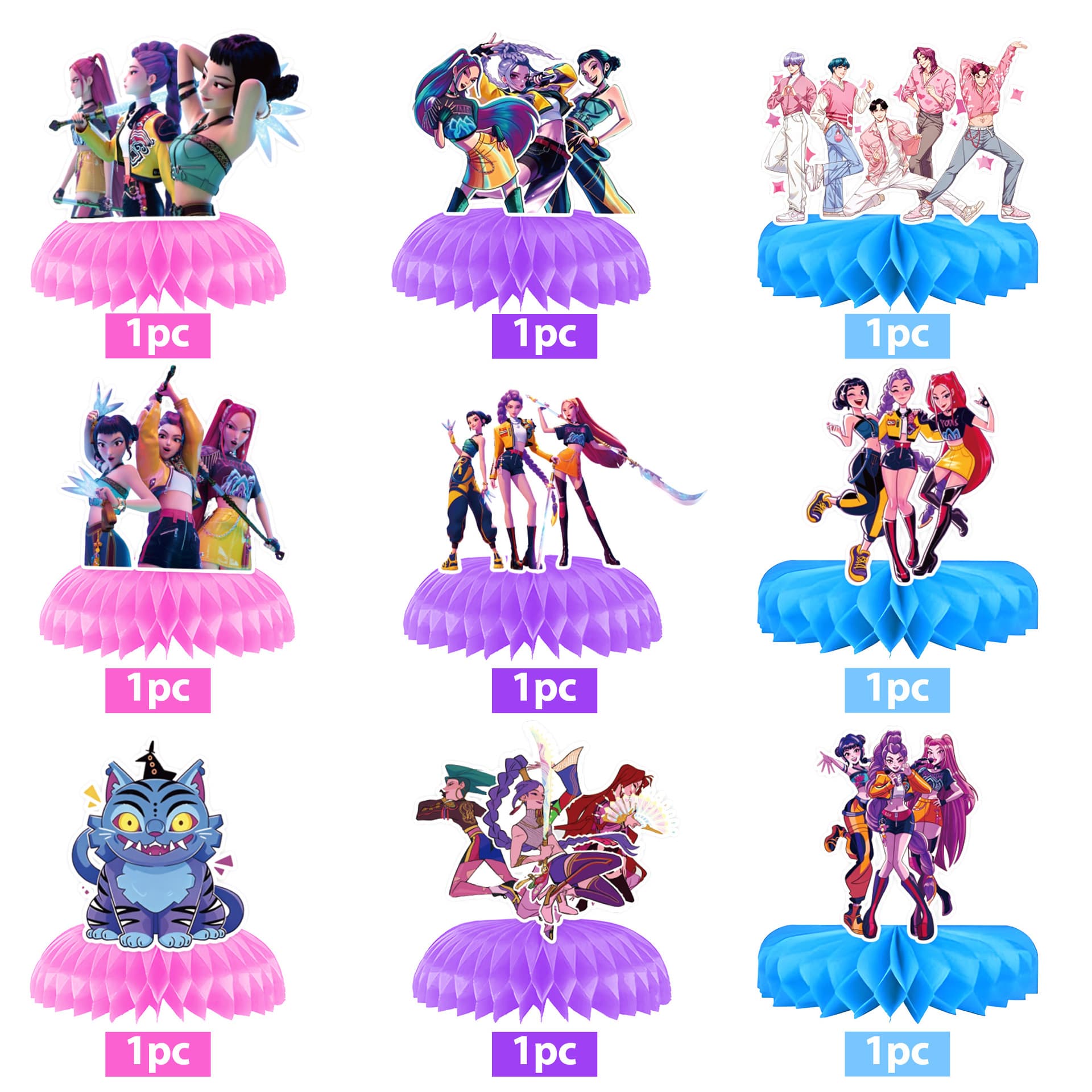 Amazon's New Cartoon Kpop Demon-Hunting Girl Group Themed Party Decoration 3D Honeycomb Party Table Decorations