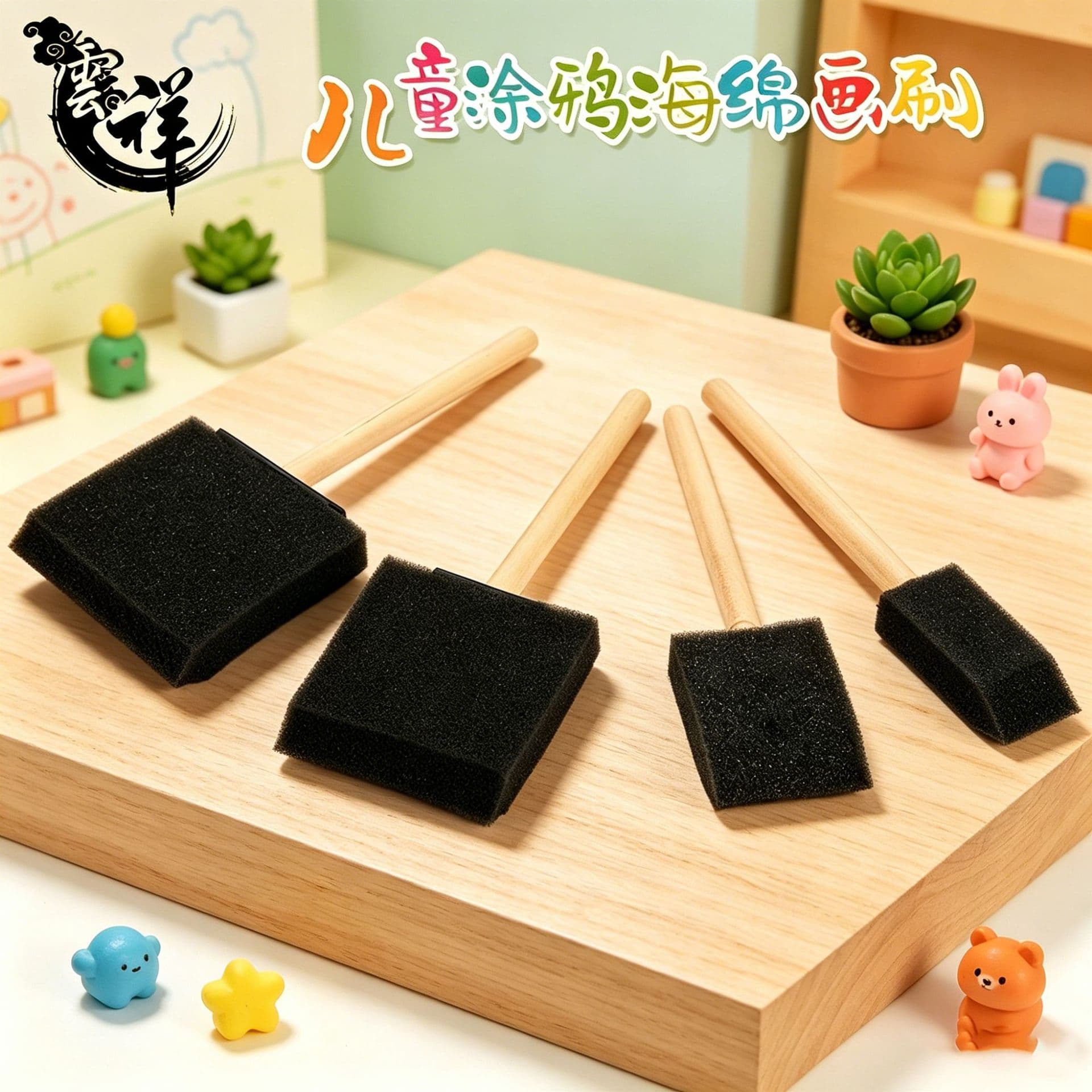 1 2 3 4 Inch Cleaning Sponge Brush Tool Children's Graffiti Black Flat Head Painting Brush Office Culture Painting