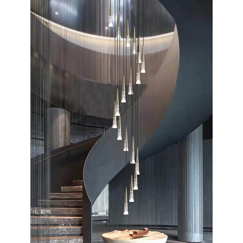 High-end duplex staircase chandelier long chandelier villa light luxury crystal internet celebrity empty loft rotating staircase chandelier