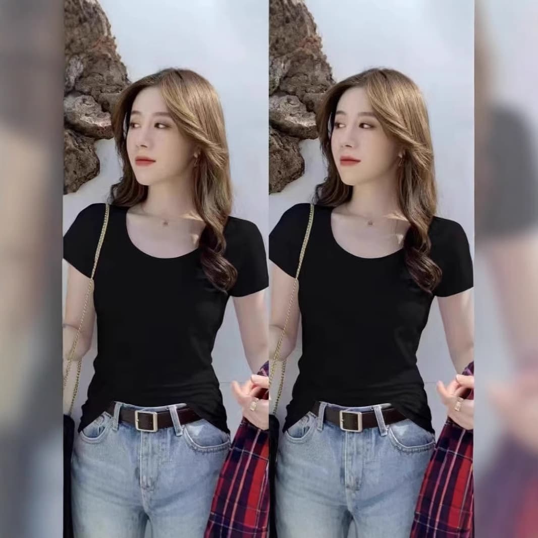 White Women's Short-Sleeve T-Shirt, Korean Style Slim Fit Versatile Summer New Basic Tee, Solid Color Thin Half-Sleeve Slimming Top