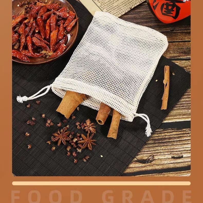 Square Specialty Bag, Full Cotton Mesh, Food-Grade, High-Temperature Resistant, Boilable Storage Bag with Drawstring Closure, Reusable