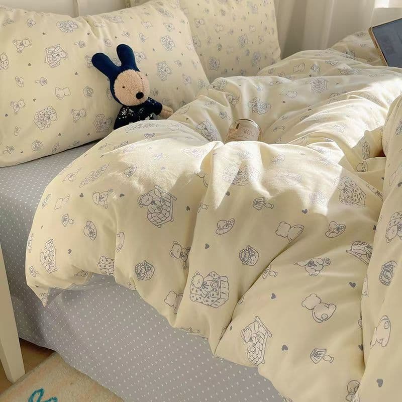 Fresh Home Double Bedding Set 4-Piece, Skin-Friendly Washed Cotton, Student Dorm Bed Sheet 3-Piece, Single Bed Bedding
