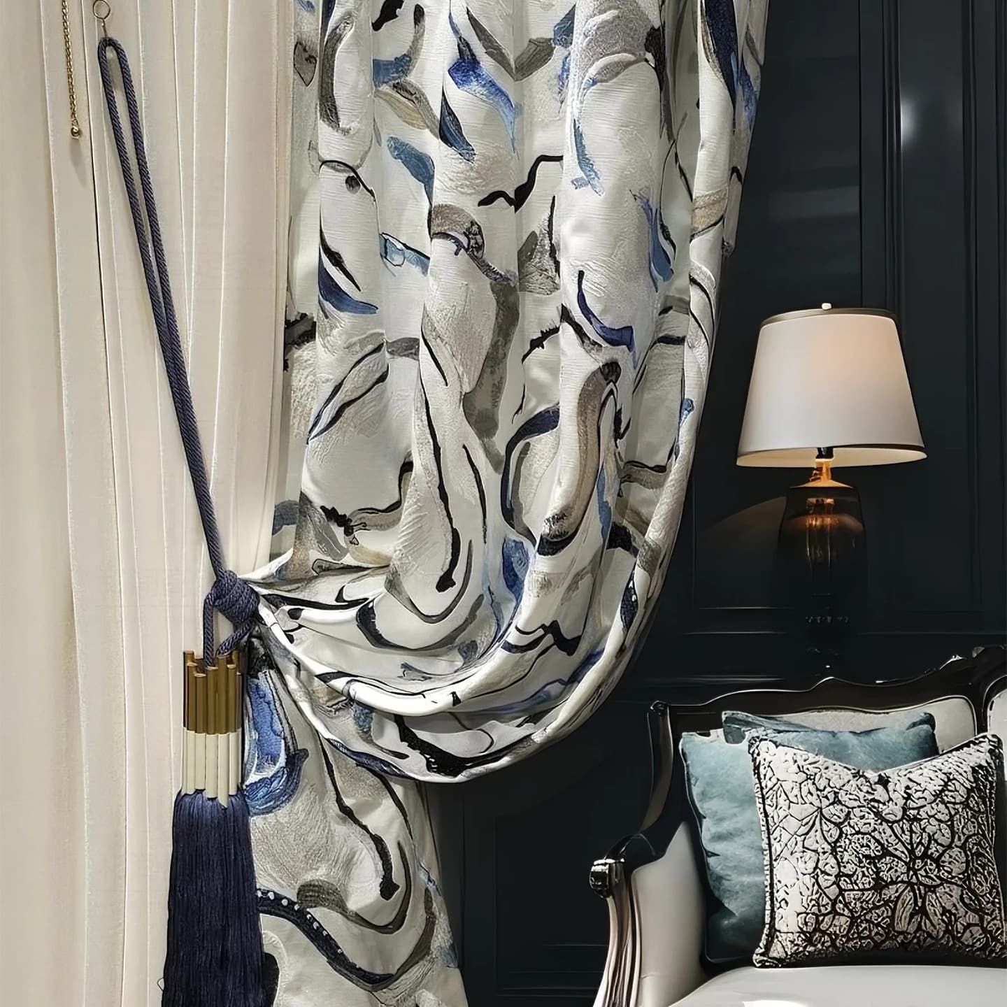 Light French Modern Light Luxury Ink Embroidery High-Precision Curtains New Chinese Style Villa Living Room High-end Bedroom Premium Look