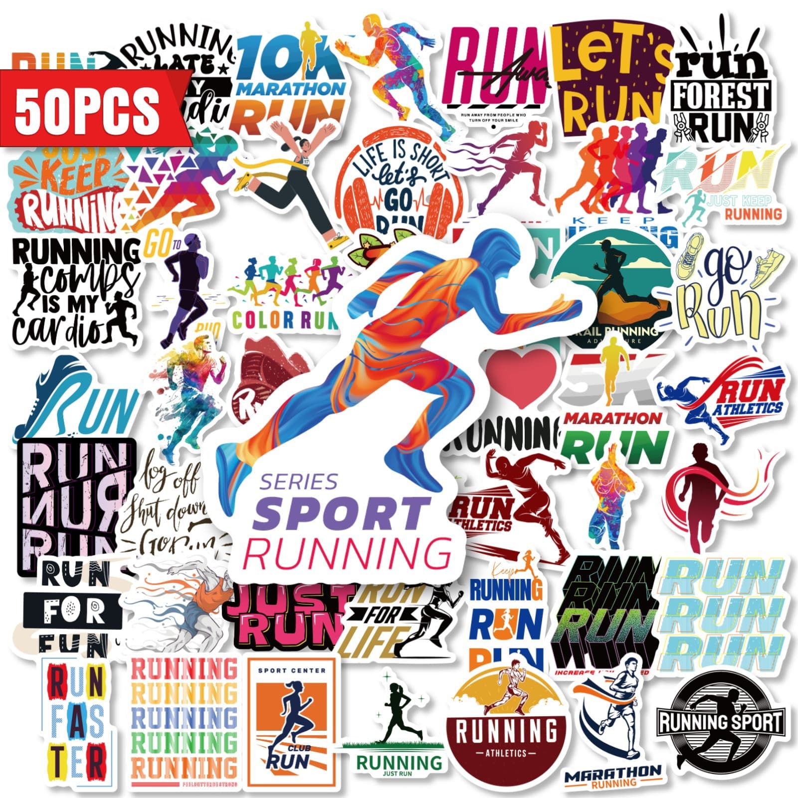 Cross-border Direct Sourcing TEMU 50-Piece Running English Text Stickers New Sports Running Running Graffiti Water Bottle Fitness