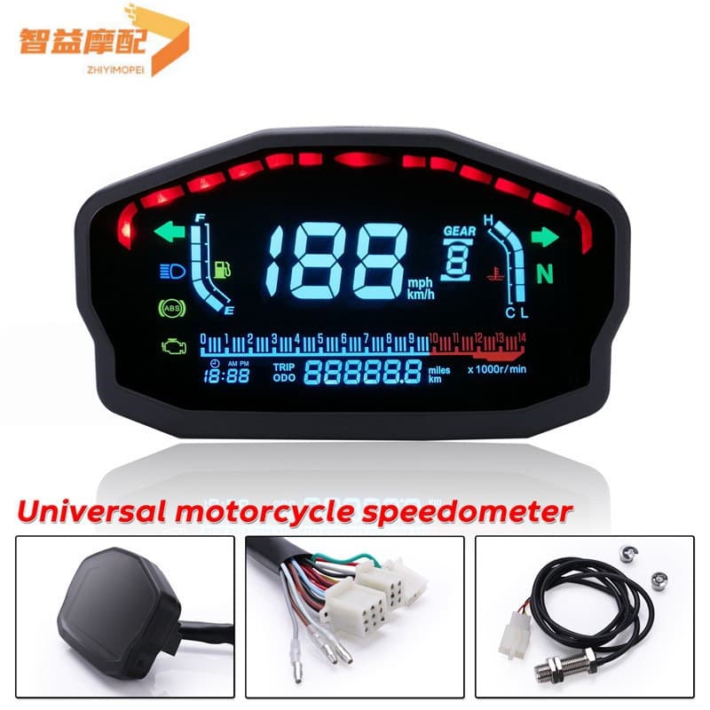 Motorcycle Custom Color LCD Digital Dashboard Speedometer Tachometer Water Temperature Fuel Gauge Odometer Fuel Level ABS Speed
