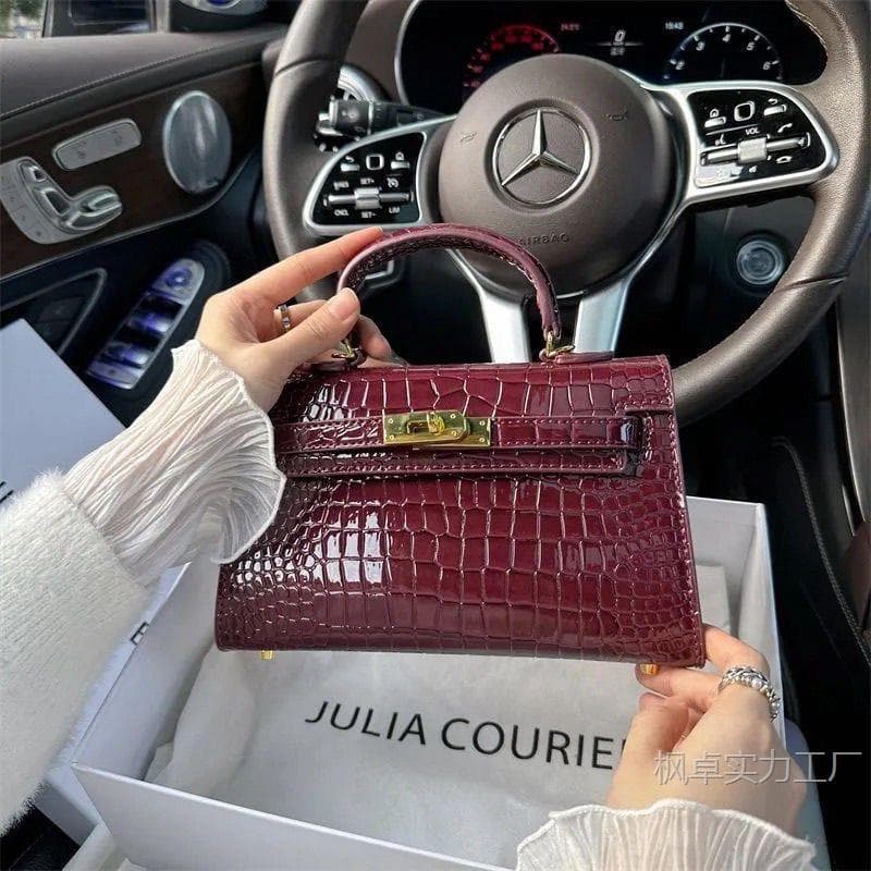 Burgundy Wedding Bag Crocodile Handbag Kelly Bag for Women 2026 New Style Red Envelope Style Commuter Shoulder Bag Wedding Handbag