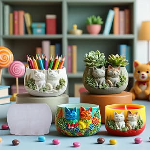 Printed Cat Cement Aromatherapy Plaster Cup Mold DIY Resin Storage Cup Flower Pot Decoration Silicone Mold