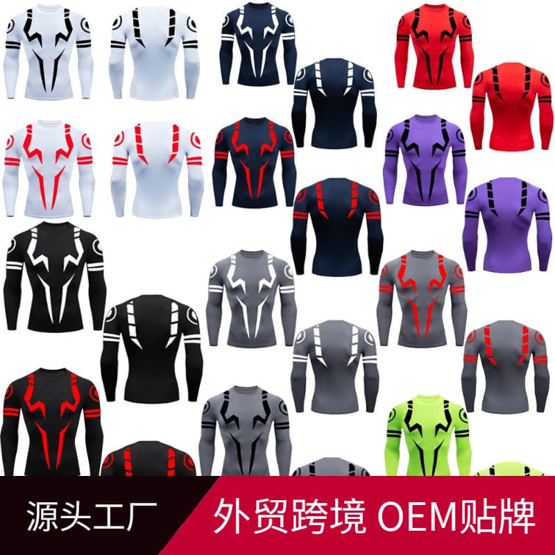 Hot-Selling Source Factory New Jujutsu Kaisen 3D Digital Print Compression Sports Quick-Dry Short-Sleeve Long-Sleeve Men's T-Shirt
