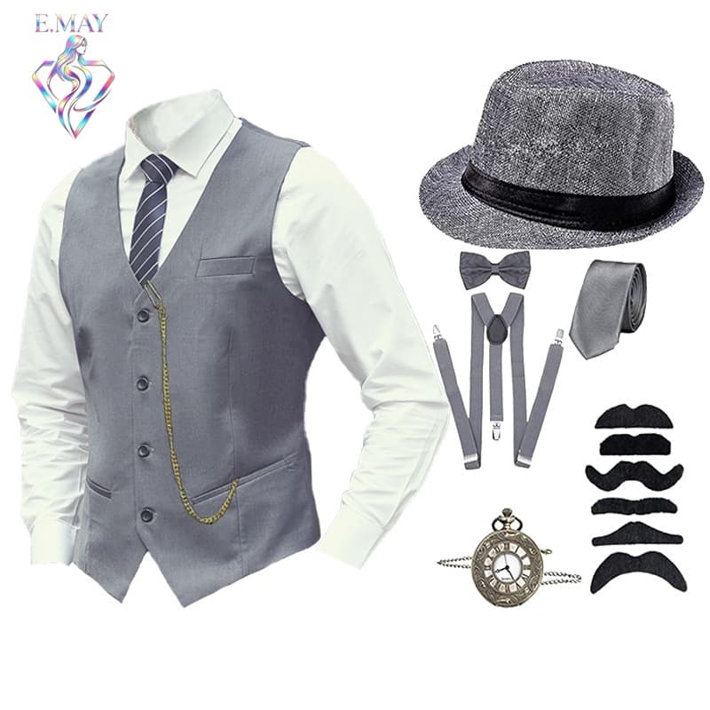 S-6XL Gatsby 1920s Party Set Hat Men's Suit Street Dance Engagement Party Cocktail Street Dance