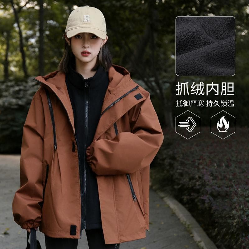 Windproof Waterproof Windbreaker for Women Autumn/Winter Three-in-One Detachable Lining Outdoor Hiking Mountaineering Jacket