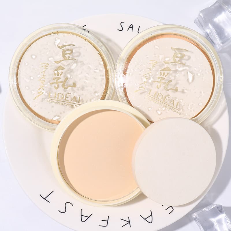 Long-Lasting Matifying Milk Bean Powder Compact for Women Invisible Pore Skin Smoothing Dry Wet Dual-Purpose Makeup Setting Powder
