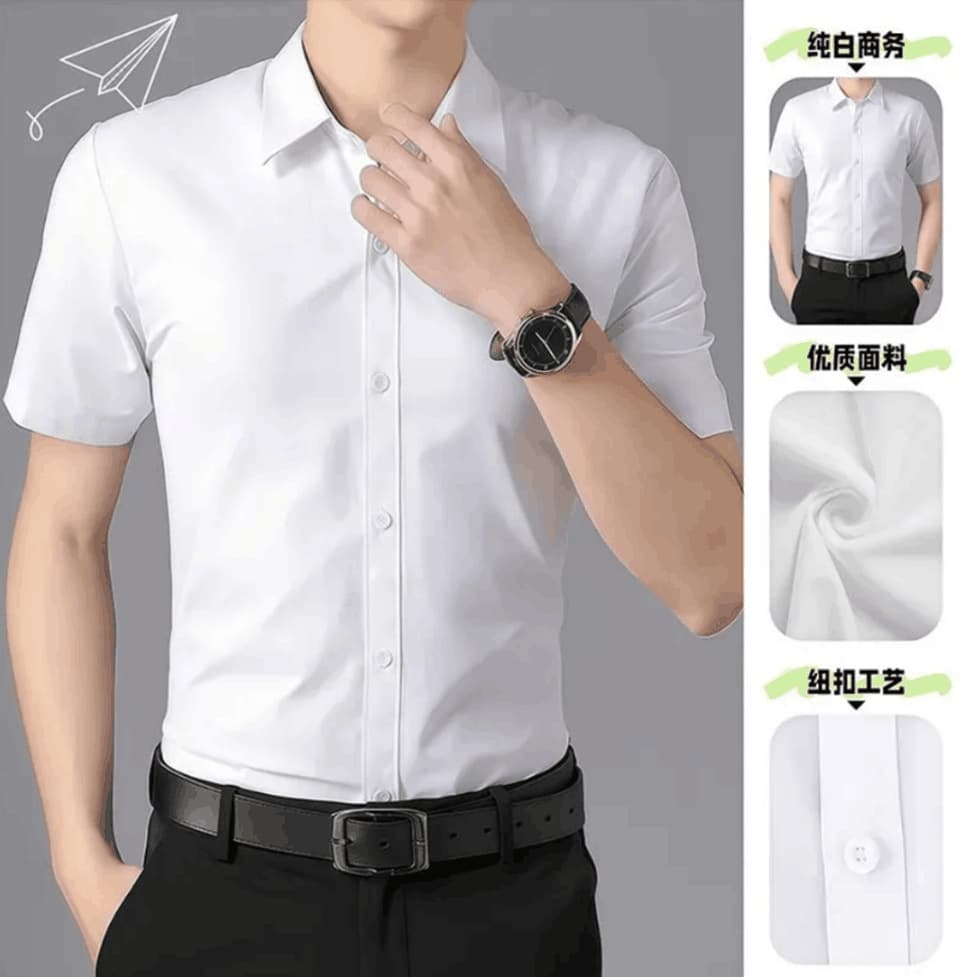 26 New Business Short Sleeve Slim Fit White Dress Shirt, Black Formal Shirt for Men, Casual Solid Color Suit Undershirt