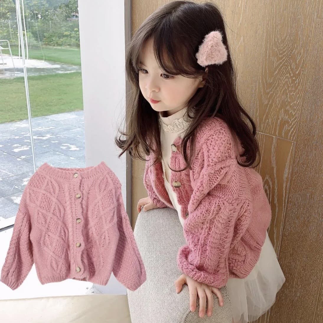 2025 Girls' Autumn/Winter Cardigan Jacket, Trendy Cable Knit Sweater for Toddlers