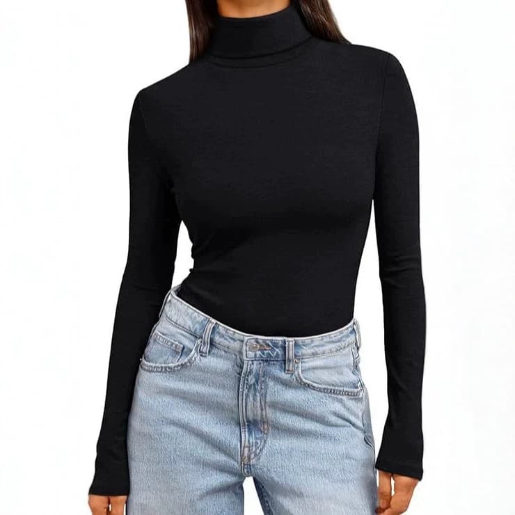 Amazon's Best-Selling High-Neck Long-Sleeve Stretchy Solid Color T-Shirt Base Shirt, Versatile Slim-Fit Top for Women on Aliexpress