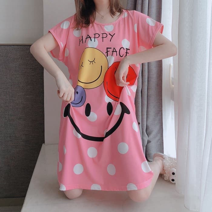 Women's Summer Thin Cool Short-Sleeved Nightdress Cartoon Cute Loose Home Dress