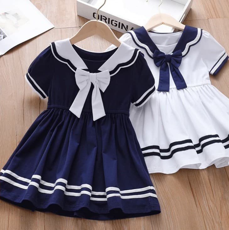 Girls Summer Preppy Dress 2025 Girl Casual Princess Dress Children Pure Cotton Korean Style Medium Big Girl Dress