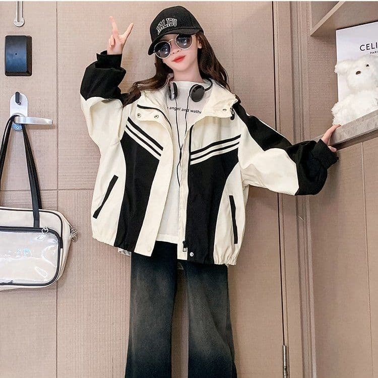 Girls' Jacket Spring/Autumn Style 2025 New Style Stylish Big Girl Autumn Clothing Fashionable Windbreaker Children's Sport Trench Coat Trendy