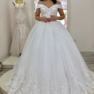 European-American One-Shoulder Lace Big Skirt Wedding Dress, 2026 New High-Waist Slimming Train, Princess Bride Dress