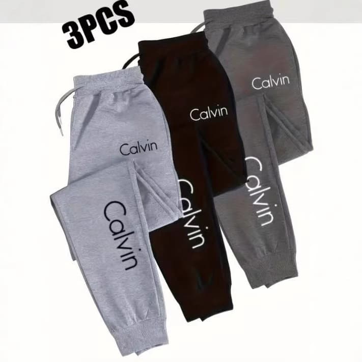 Custom Men's 3-Pack Brushed Fleece Joggers Casual Sweatpants Comfortable Long Pants with Drawstring Letter Print