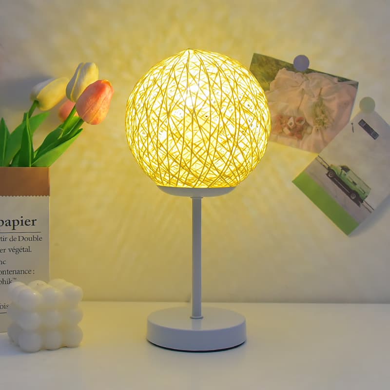 Creative Remote Control Small Desk Lamp Premium Ambience Rattan Ball Night Light Bedroom Sleep Light Moon Lamp Star Projector Light