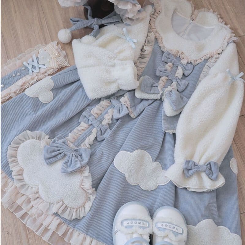 Ready-to-Wear Authentic Winter Clouds Clearing Fleece Dress, Autumn/Winter Lolita Skirt, Super Fairy Thick Dress