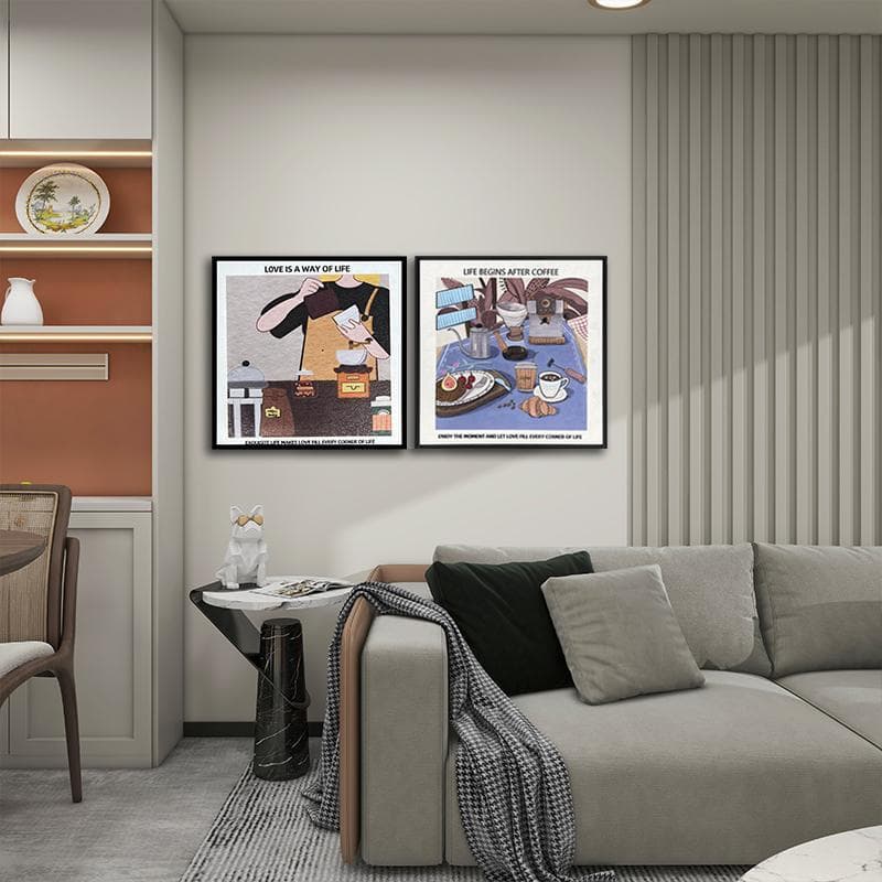 Modern minimalist marble creative diptych, aluminum alloy framed living room/bedroom coffee-themed painting 40x40