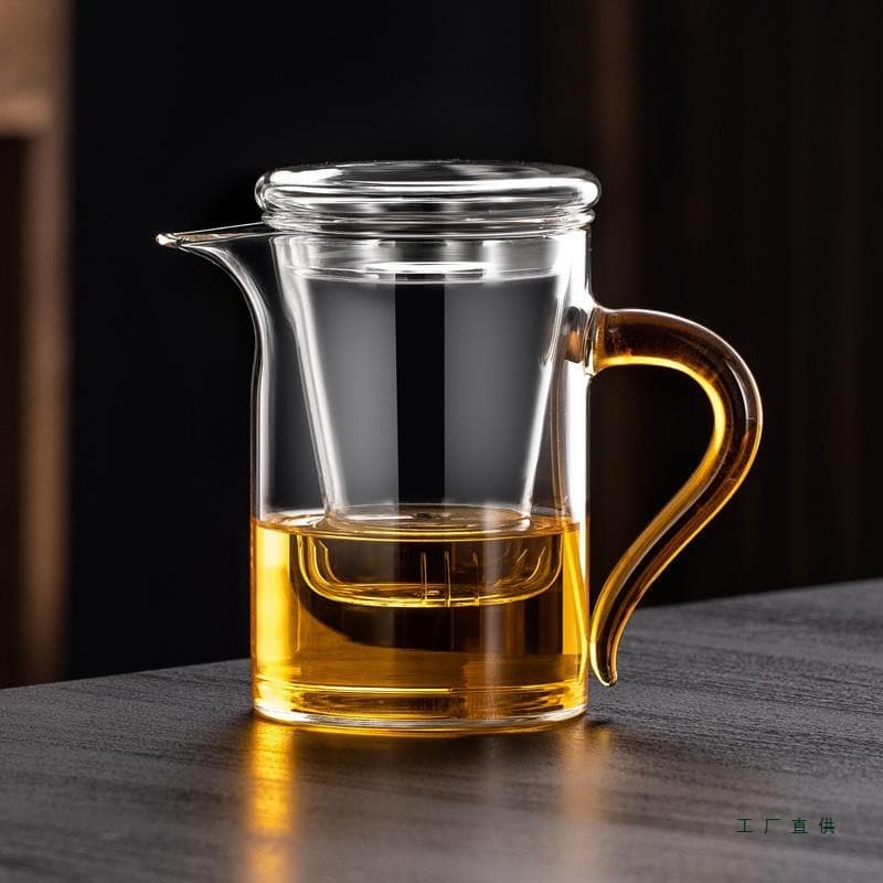Thick High-Temperature All-Glass Brewing Teapot for Flower, Green, and Black Tea, with Separation Feature and Filter Net