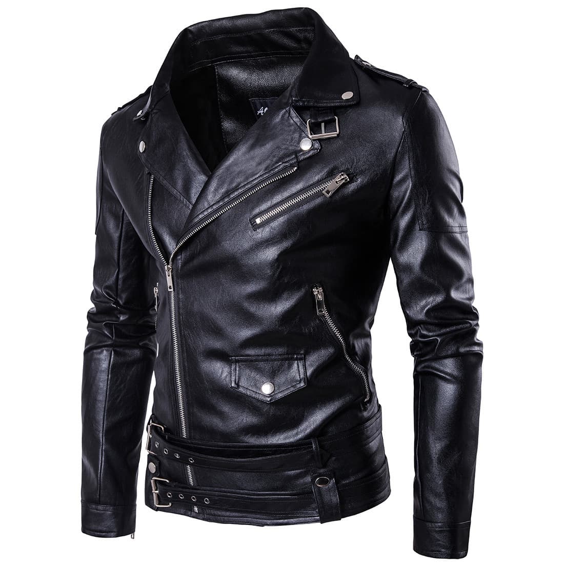 European Style Fashion Punk Men's Leather Jacket Harley Motorcycle Leather Jacket Slim Fit D101
