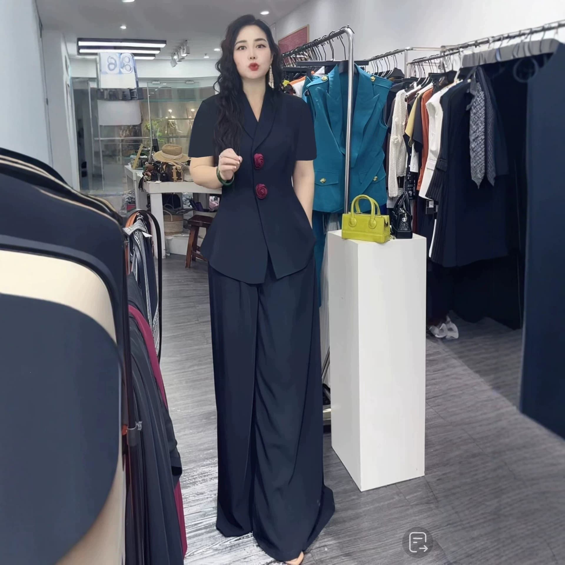 3049 plus size women's high-end short-sleeved thin suit suit fat mm wide-leg pants two-piece set Korean style professional