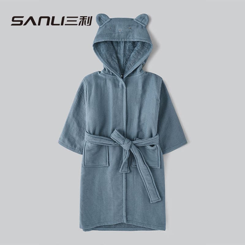 [New Children's Bathrobe] Sanli Towel Cross-Border 100% Cotton Terry Cloth Bathrobe Long Sleeve Hooded Parent-Child Bathrobe Sleepwear