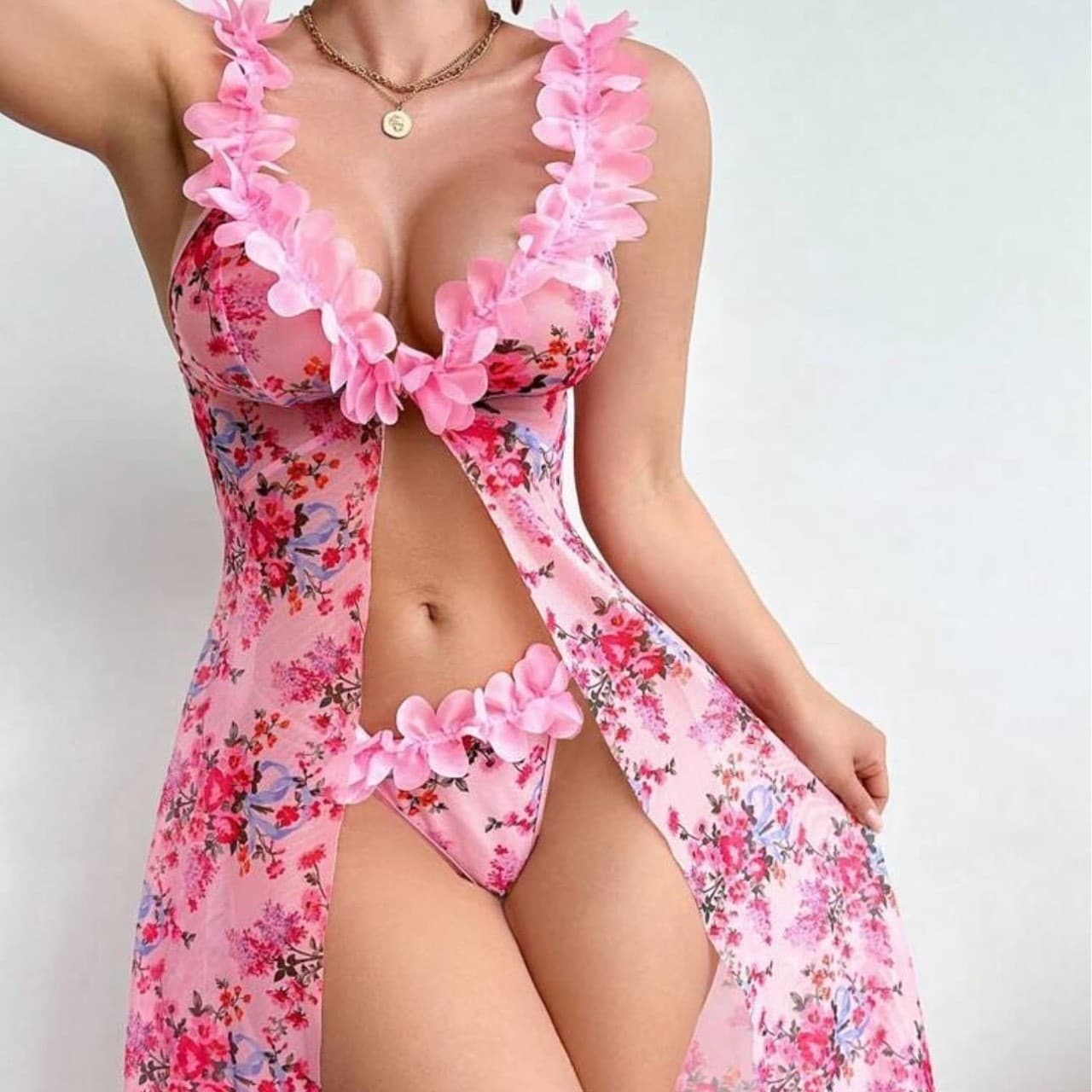 Amazon Lingerie European American Sexy Digital Print Camisole Long Nightgown Slit Cross-border Long Dress