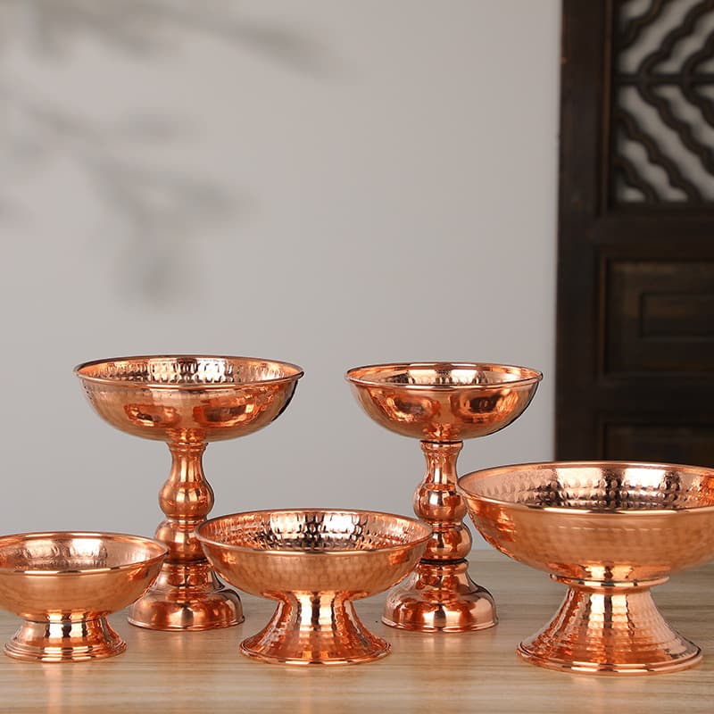High-foot Offering Plate, Copper Household Tribute Tray for Altar Offerings, Decorative Serving Plate