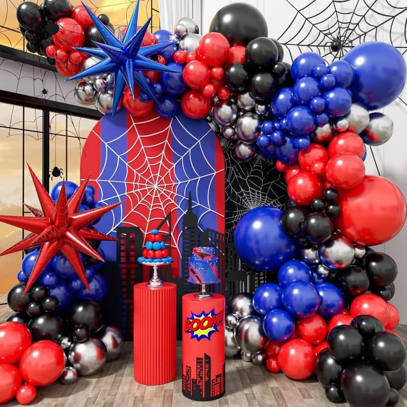 Cross-Border Popular Spider-Man Themed Birthday Decoration Supplies Black Blue Boy Birthday Party Balloon Chain Set