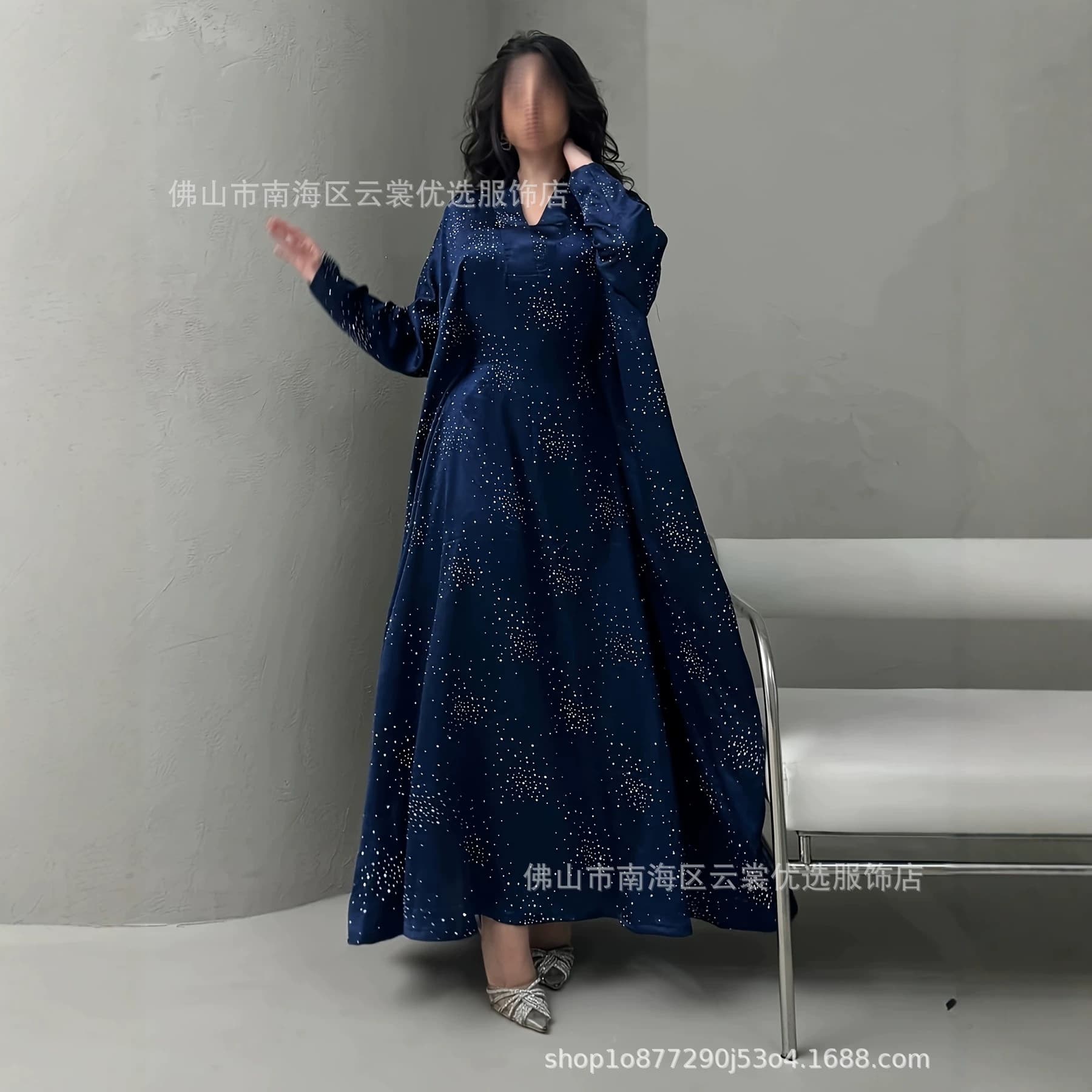 Modest Women Fashion Solid Color Exquisite Rhinestone Long Robe
