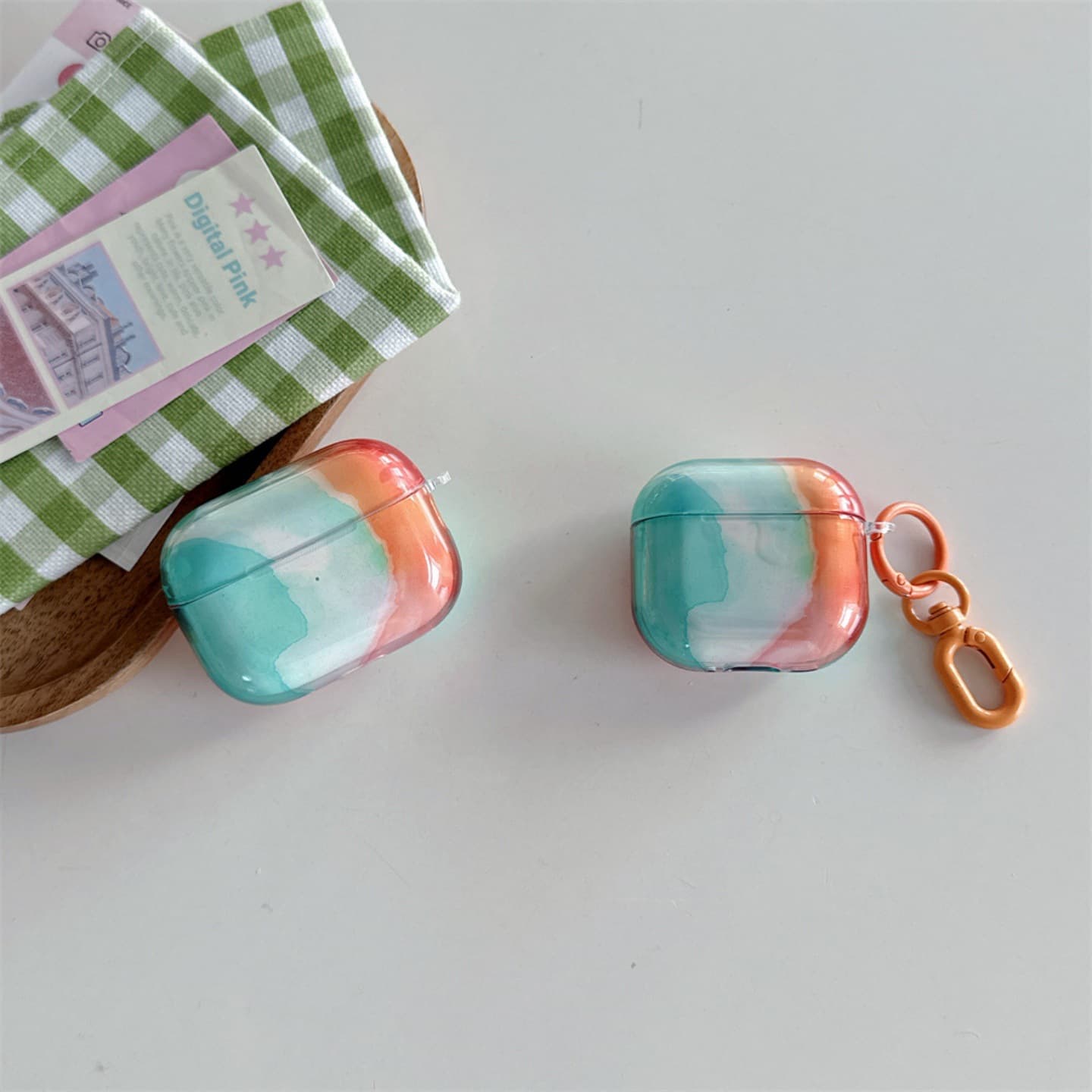 Rendering blue and orange suitable for airpods 4 earphone case Apple 2/3 generation Airpods pro3 protective case simple