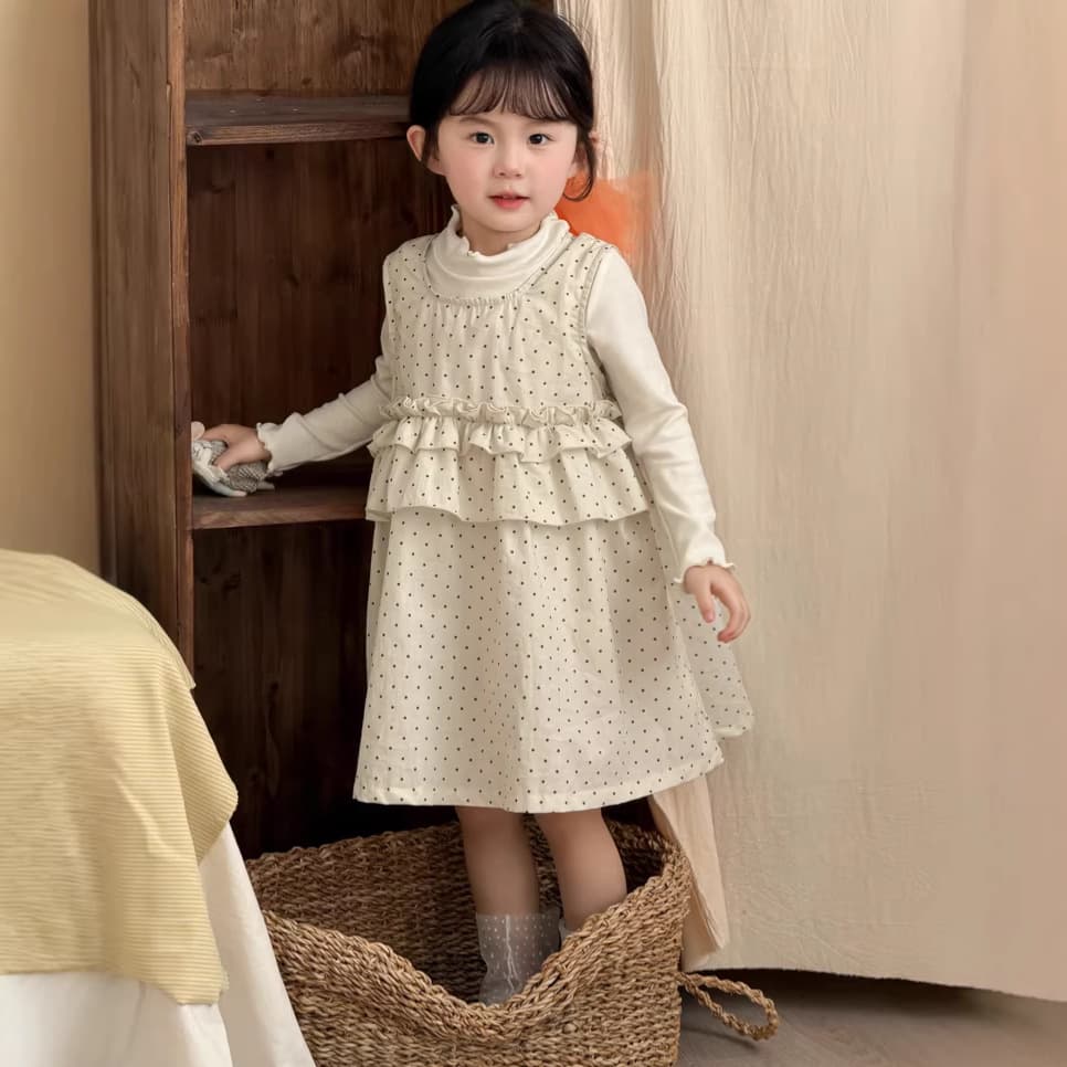 Maitianji Korean-style Girls Polka Dot Vest Dress Children Ruffled Sweet Sleeveless Dress Baby Cotton Skirt