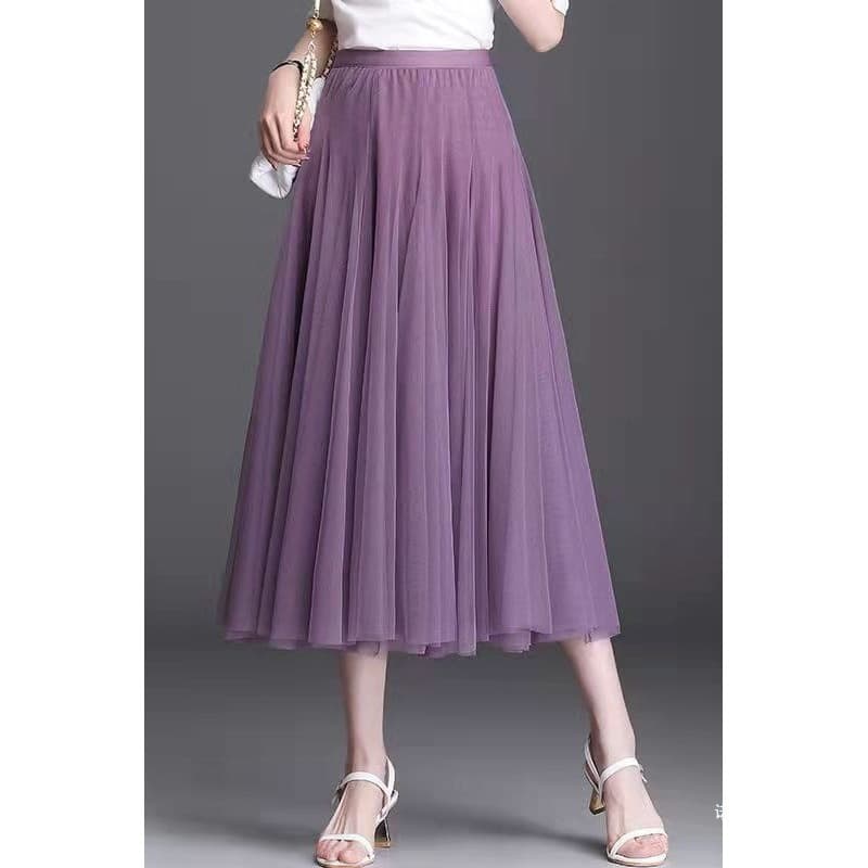 Mesh Half Skirt High Waist Fashionable Slimming Cover Belly Square Dance Big Swing Skirt High-Grade Pleated Skirt Half Skirt