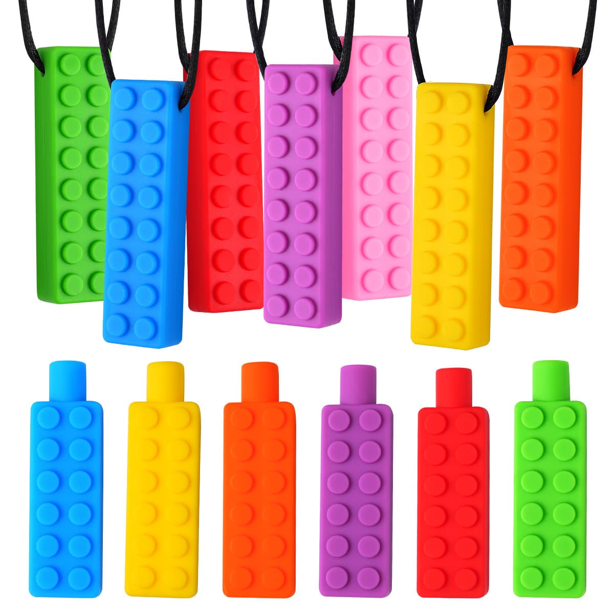 Amazon Baby Silicone Building Block Teether, Infant Oral Stage Teething Stick, Autism Children Pencil Grip Chew Toy