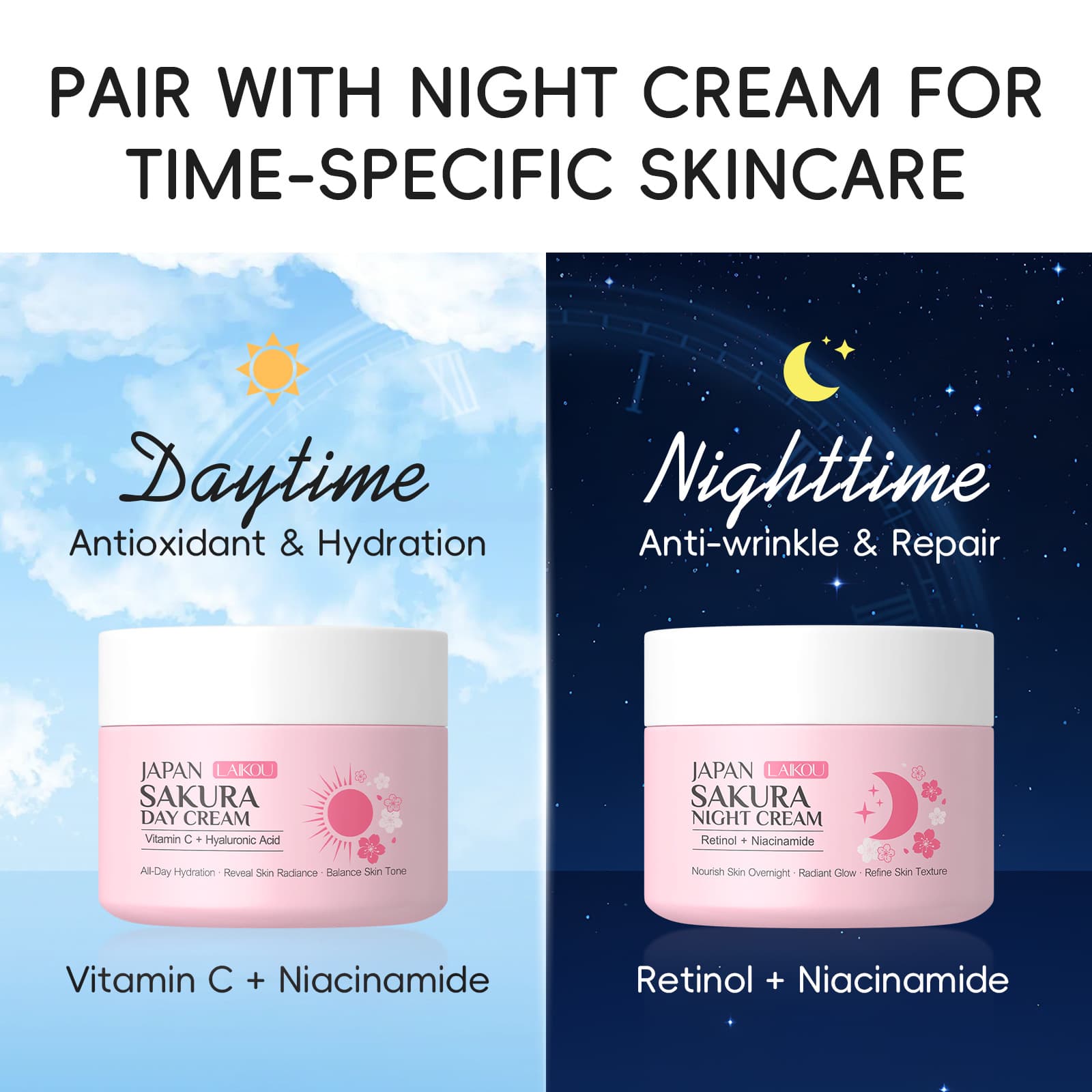 Cross-border Laikou Japanese Sakura Day Cream 30g Moisturizing and Hydrating Face Cream Nourishing Early A Late C Cream Factory Direct Wholesale