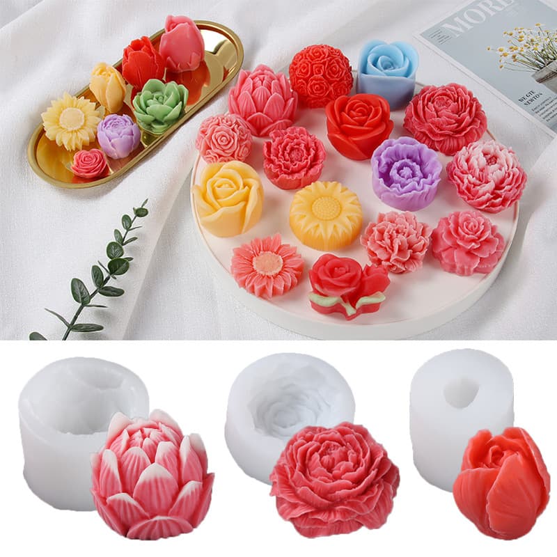 Three-Dimensional Fondant Lotus Silicone Mold Rose Flower Handmade Soap Candle Aromatherapy Mold Plaster Ornament