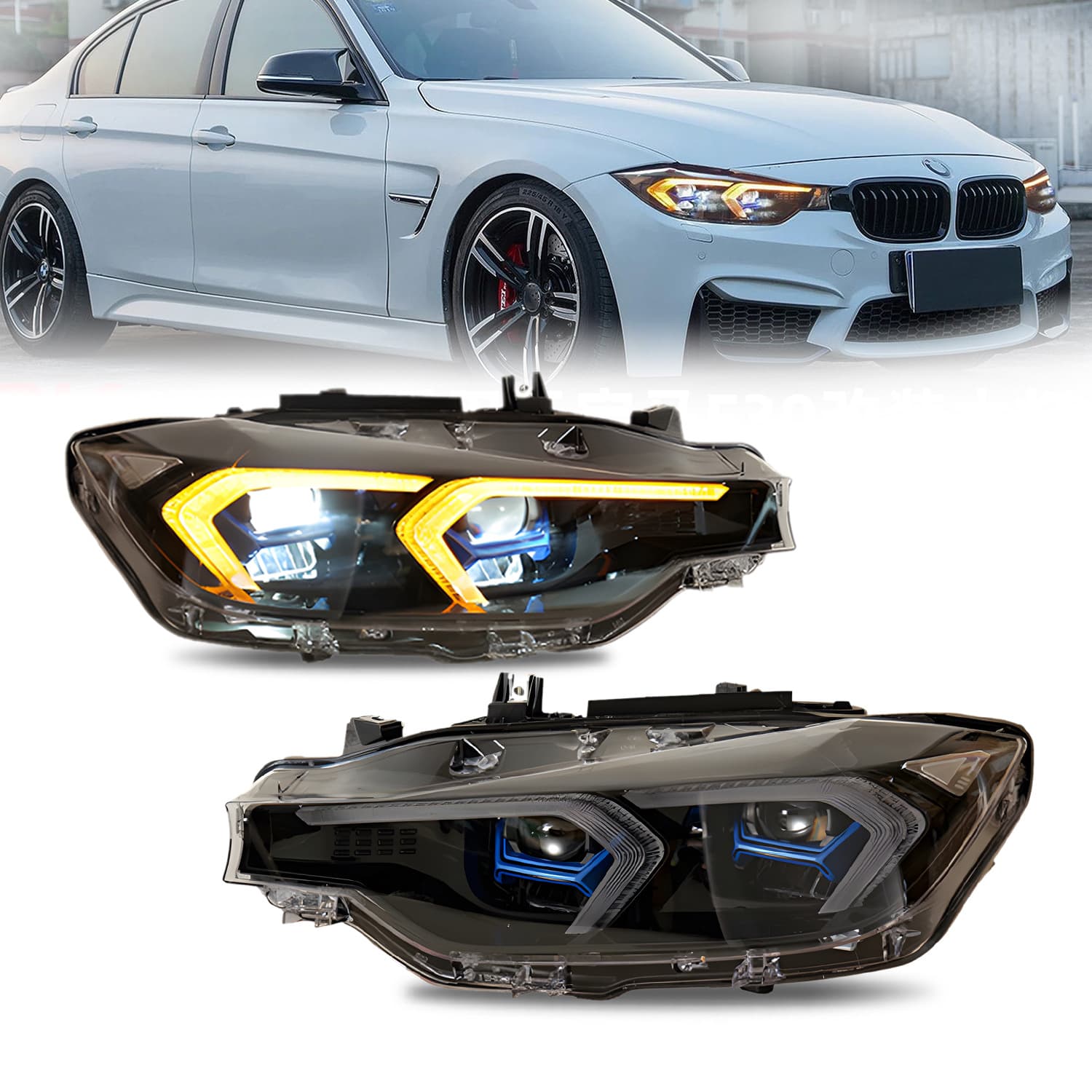 HCMOTIONZ LED Sequential Turn Signal Headlight Assembly for BMW 3 Series F30 F35 2013-2018 Models